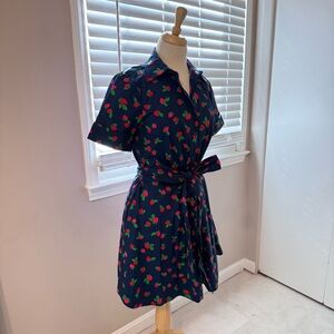 Kate Spade tossed strawberry button down dress shirt with belt and pockets